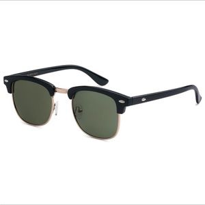 NWT Polarized Clubmaster Retro Aviator Sunglasses - Black and Green Lens